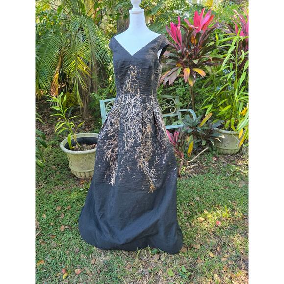 Rickie Freeman for Teri Jon Formal Dress Size 8 Black & Gold - Picture 3 of 11